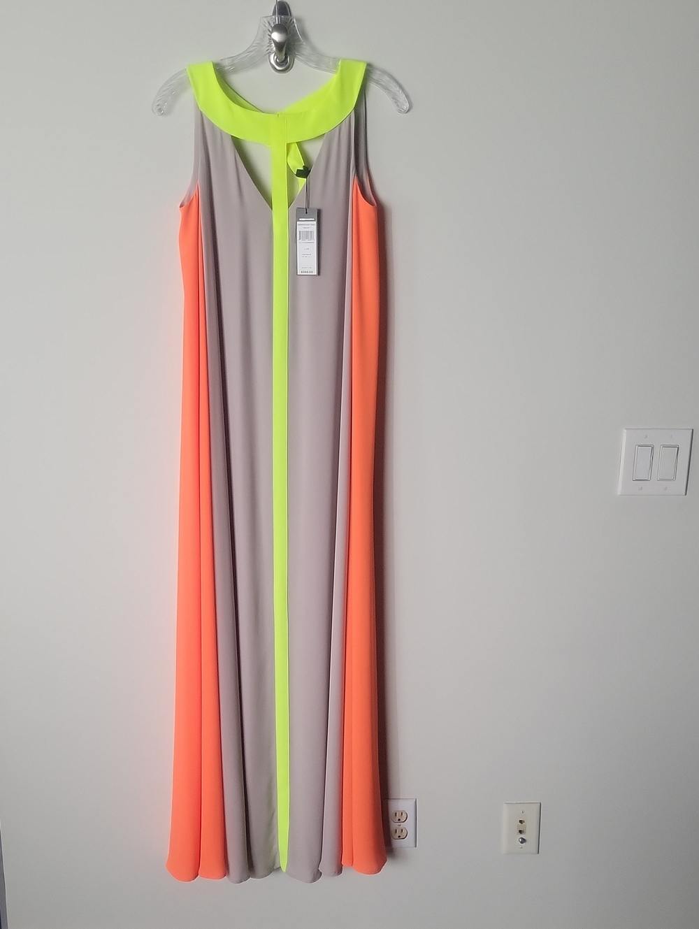 NWT BCBG Wilah Colorblock Neon Maxi Dress Long Orange Gray Relaxed Grecian XS - Picture 4 of 16